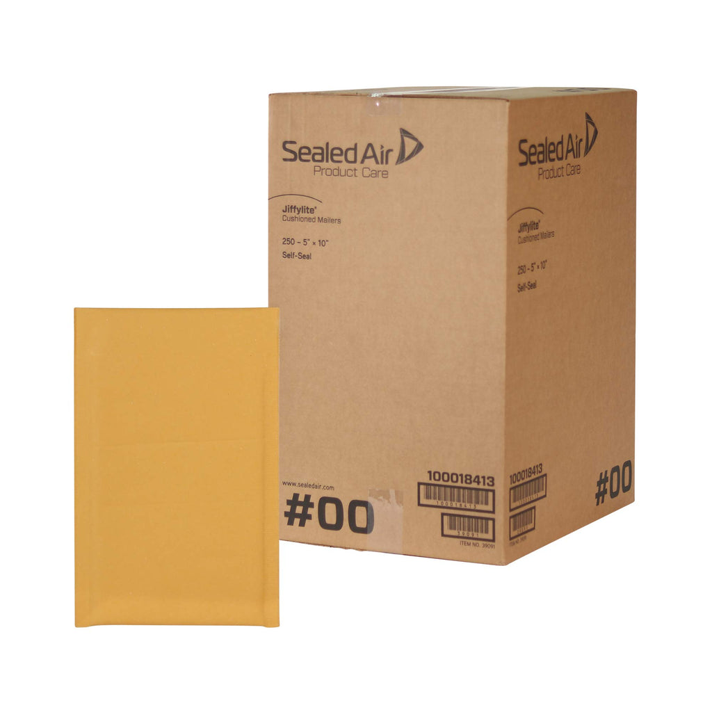 Sealed Air Jiffylite Bubble Cushioned Mailers, 250 - #00 (5'X10') 100% Recycled Content & 10% Post Consumer Content, Lightweig