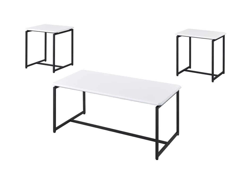 Lilola Home GT 3 Piece White Carbon Fiber Wrap Coffee Table and End Table Set