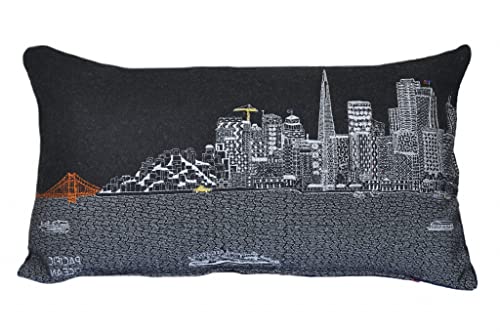 HomeRoots Grey 24' Black San Francisco Nighttime Skyline Lumbar Decorative Pillow