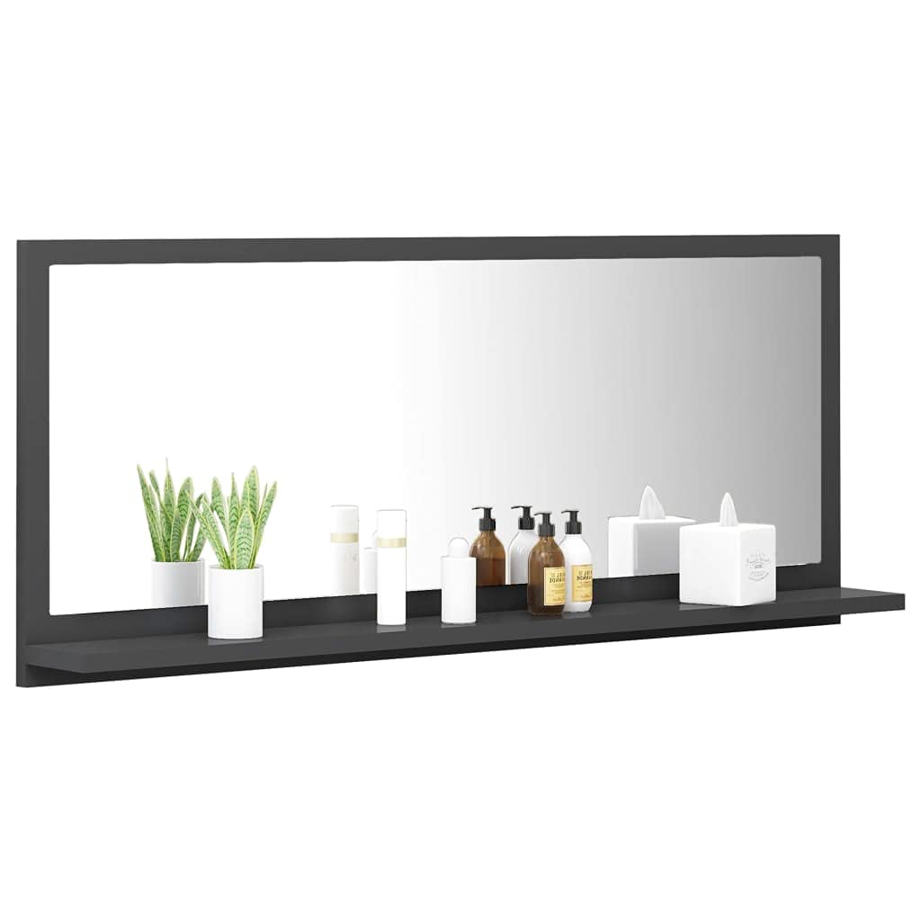 Vidaxl Bathroom Mirror Home Hallway Bedroom Laundry Room Washroom Vanity Unit Wall Mirror Furniture Gray 35.4&quot;X4.1&quot;X14.6&quot; Engineered Wood