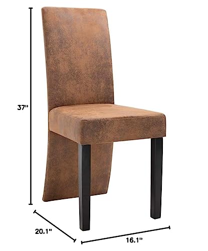 vidaXL Modern Dining Chairs Set of 4, Brown Faux Suede Leather Upholstery, Comfort Padding, High Backrest Design, Stable Wooden Legs