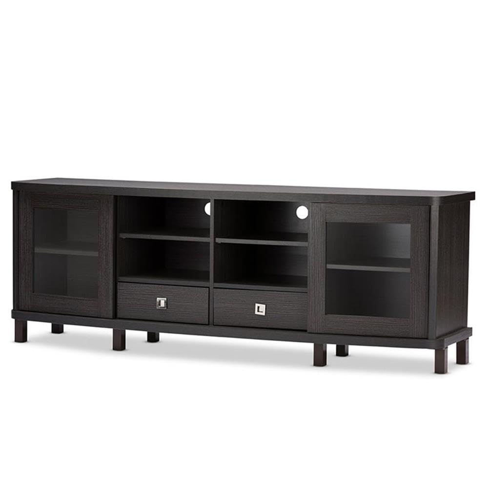 Baxton Studio Walda 70-Inch Greyish Dark Brown Wood TV Cabinet with 2 Sliding Doors and 2 Drawers (TV838070-Embosse)