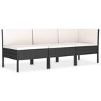 vidaXL Black Poly Rattan Outdoor Lounge Set of 3: Weather-Resistant Patio Furniture with Cushions - Modular Design for Versatile Placement.
