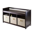 Ergode Wood Addison 4-Piece Storage Bench Set with 3 Beige Baskets - Organize and Enhance Your Home - Solid Wood Construction - Espresso Finish - Easy Assembly - 37.4' W x 13.3' D x 20.8' H