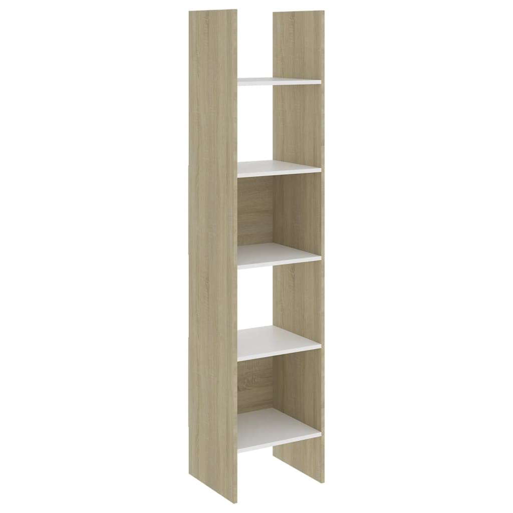 vidaXL Book Cabinet White and Sonoma Oak 15.7&quot;x13.8&quot;x70.9&quot; Chipboard