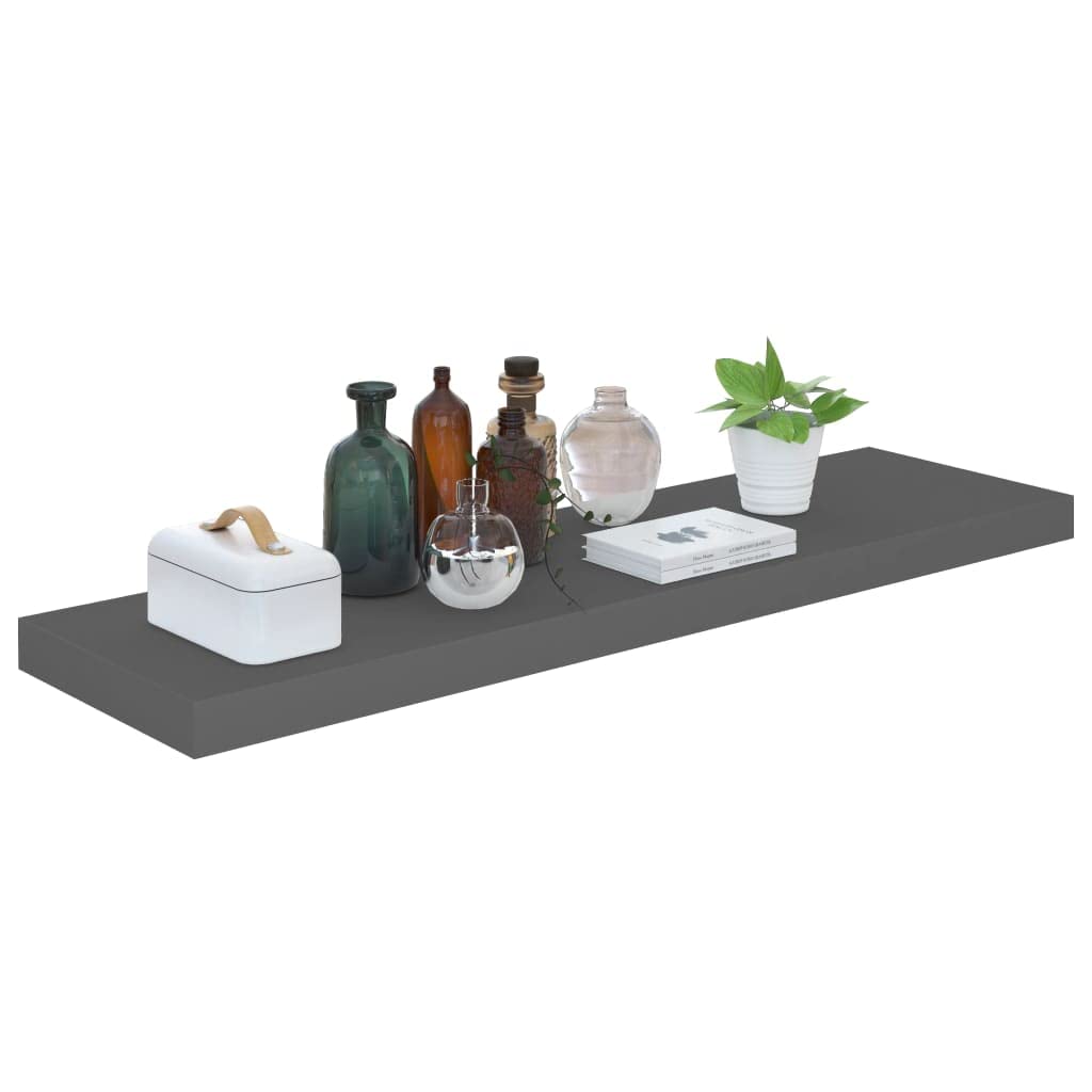 vidaXL Set of 4 Modern Floating Wall Shelves in High Gloss Gray - Versatile Honeycomb MDF Display Shelves for Home Decor