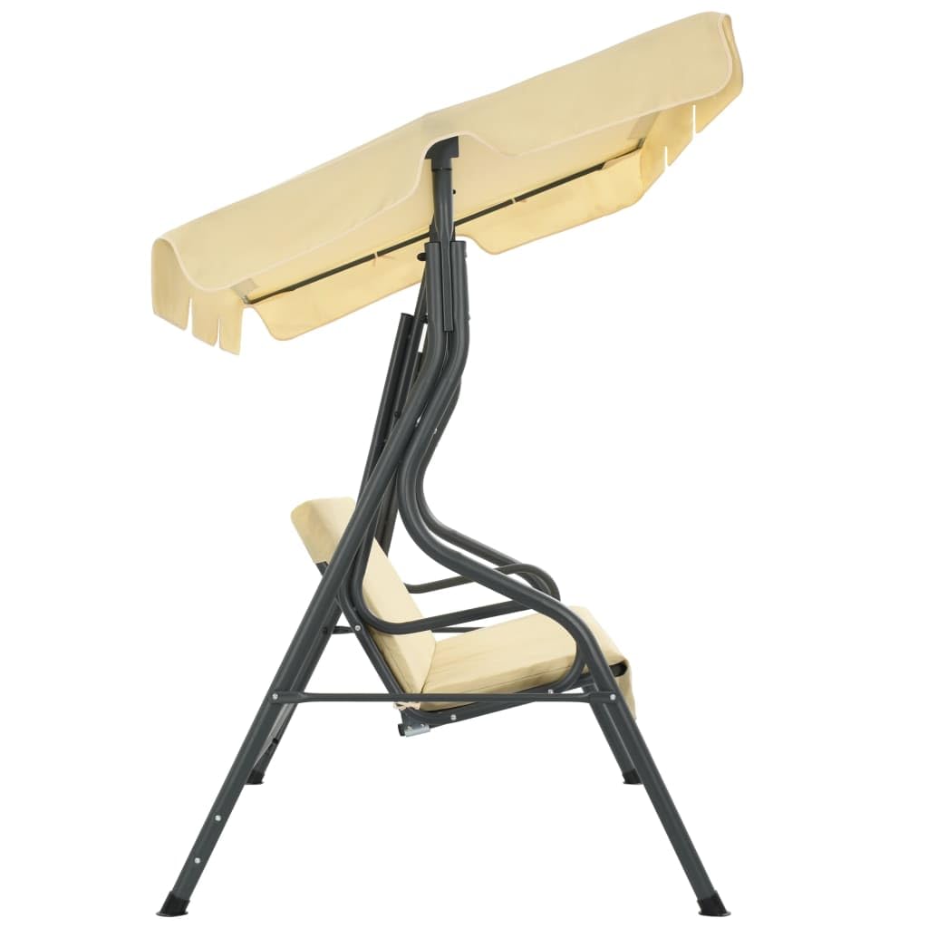 vidaXL Cream White Garden Swing Bench, Powder-Coated Steel Frame, Water-Resistant Polyester Chair, with Large Size Sun-Protecting Canopy, Measures 66.9" x 43.3" x 60.2"