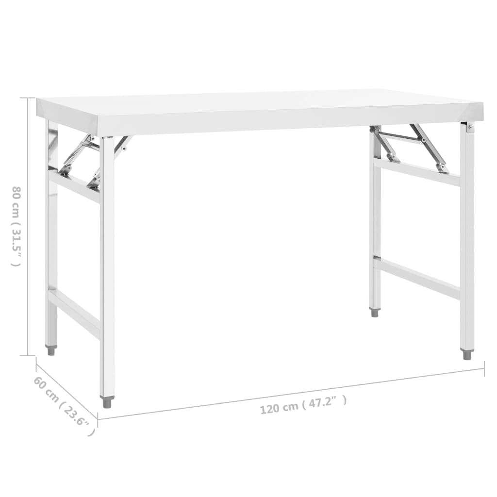 Vidaxl Kitchen Folding Work Table 47.2''X24''X32'' Stainless Steel