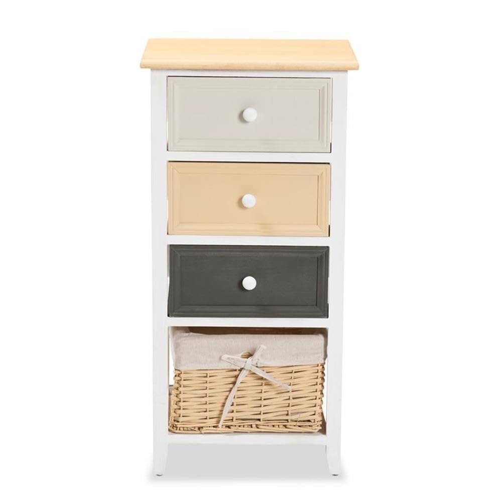 Baxton Studio Adonis Mid-Century Modern Transitional Multi-Colored Wood 3-Drawer Storage Unit with Basket
