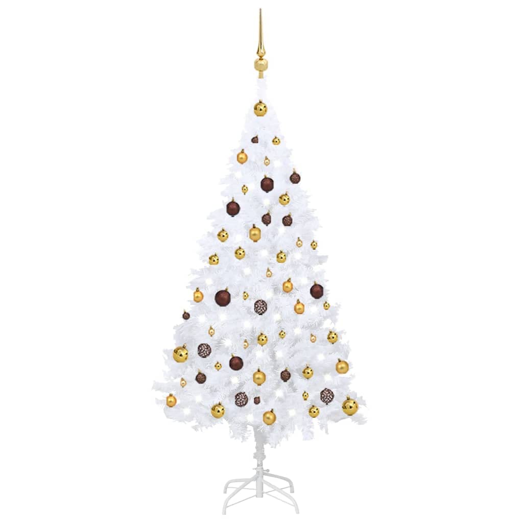 Vidaxl White Artificial Christmas Tree With Led Lights & Ball Set - Pvc Material Realistic Appearance, Energy-Efficient, Adjustable Branches, Complete Christmas Decor Set