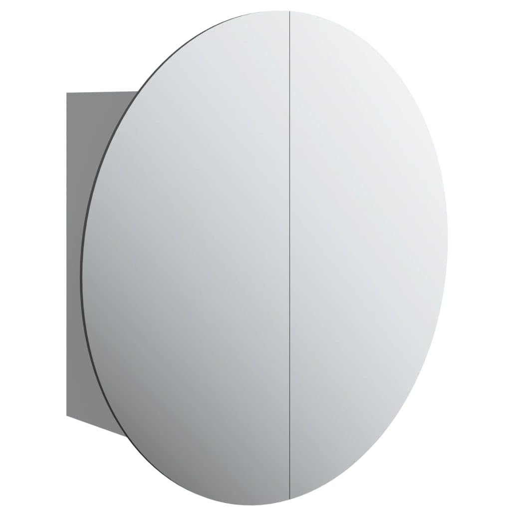 vidaXL Bathroom Cabinet – Modern Wall-Mounted Storage Organizer with LED Lights and Round Mirror, Gray Engineered Wood, 15.7&quot;x15.7&quot;x6.9&quot;