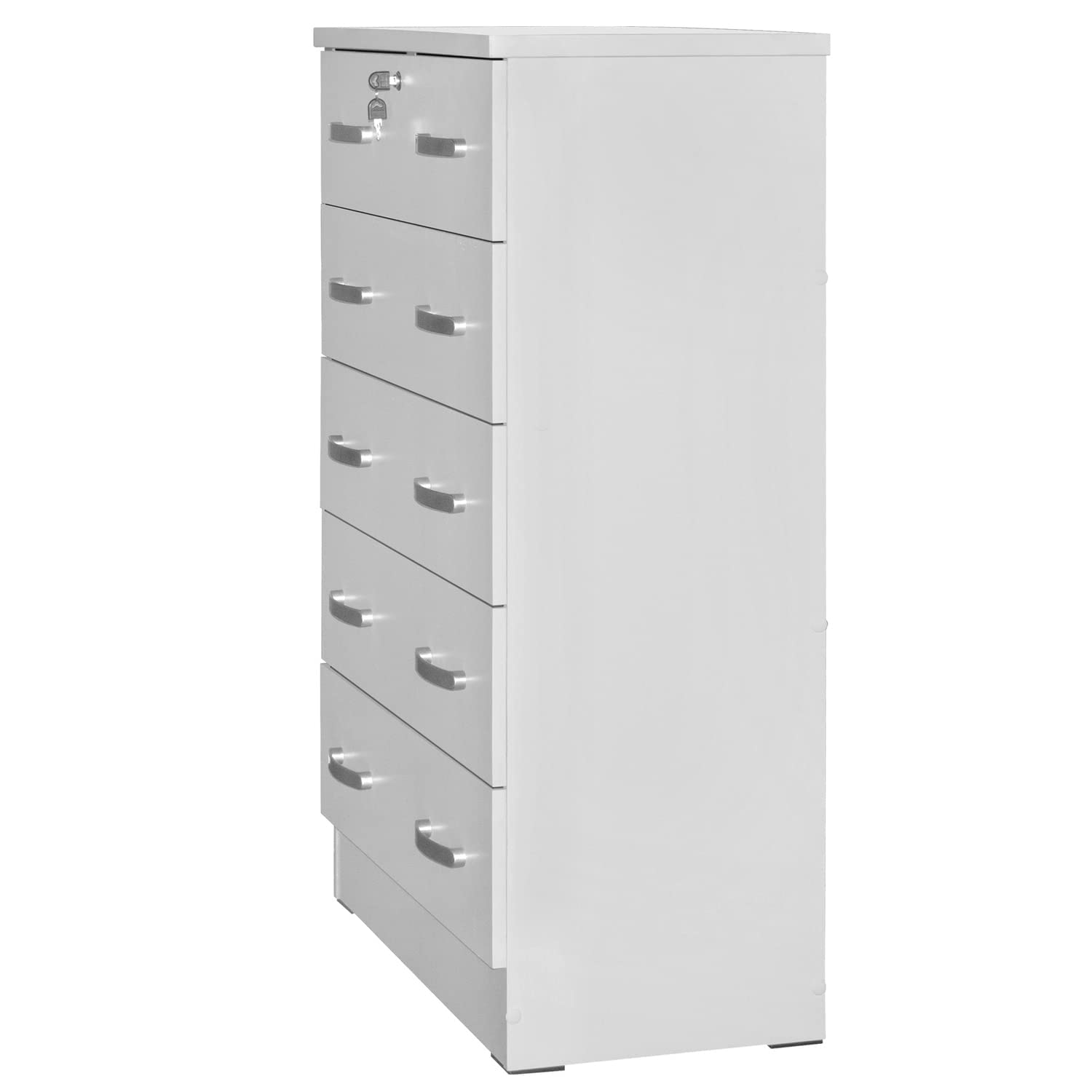 Better Home Products Cindy 5 Drawer Chest Wooden Dresser With Lock In White