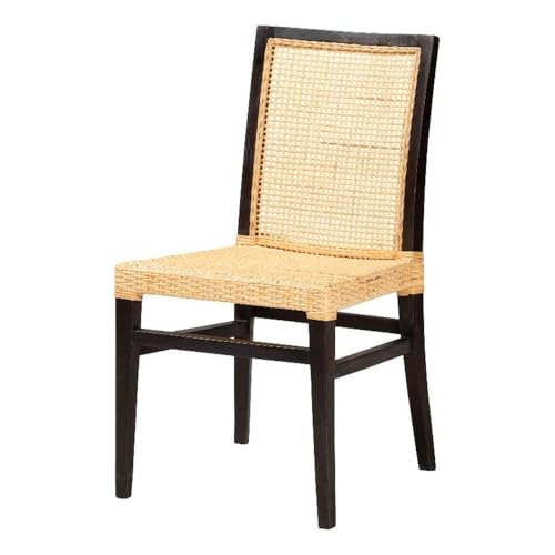 Baxton Studio Lingga Modern Bohemian Dark Brown Mahogany Wood and Natural Rattan Dining Chair