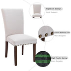 COLAMY Parsons Dining Chairs Set of 2, Upholstered Fabric Side Chair with Nailhead Trim, Wood Legs - Beige, A420-Light Grey