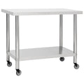 vidaXL Durable Stainless Steel Kitchen Work Table with Wheels and Storage - Ideal for Food Prep and Commercial Use