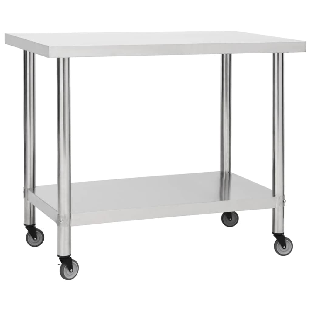 vidaXL Durable Stainless Steel Kitchen Work Table with Wheels and Storage - Ideal for Food Prep and Commercial Use