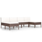 vidaXL Brown Poly Rattan 6-Piece Patio Lounge Set with Cream Cushions - Weather Resistant Outdoor Furniture with Deep Seating