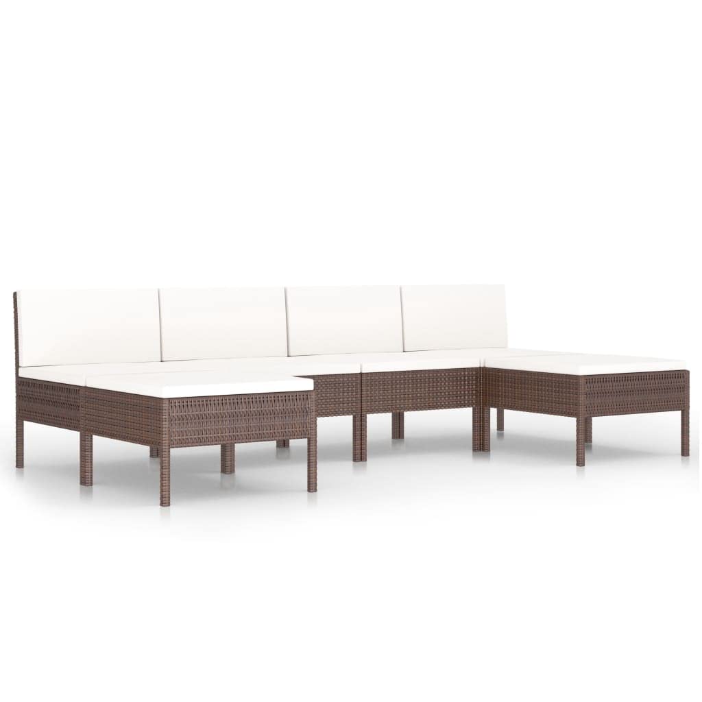 vidaXL Brown Poly Rattan 6-Piece Patio Lounge Set with Cream Cushions - Weather Resistant Outdoor Furniture with Deep Seating