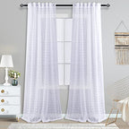 White Sheer Curtains 90 Inch Length For Bedroom 2 Panels Set Aesthetic,Textured Ruffle Pearl Pom Pom Curtains 90 Inches Long,Back Tab Shabby Chic Boho Curtain For Living Room,Patio Sliding Glass Door