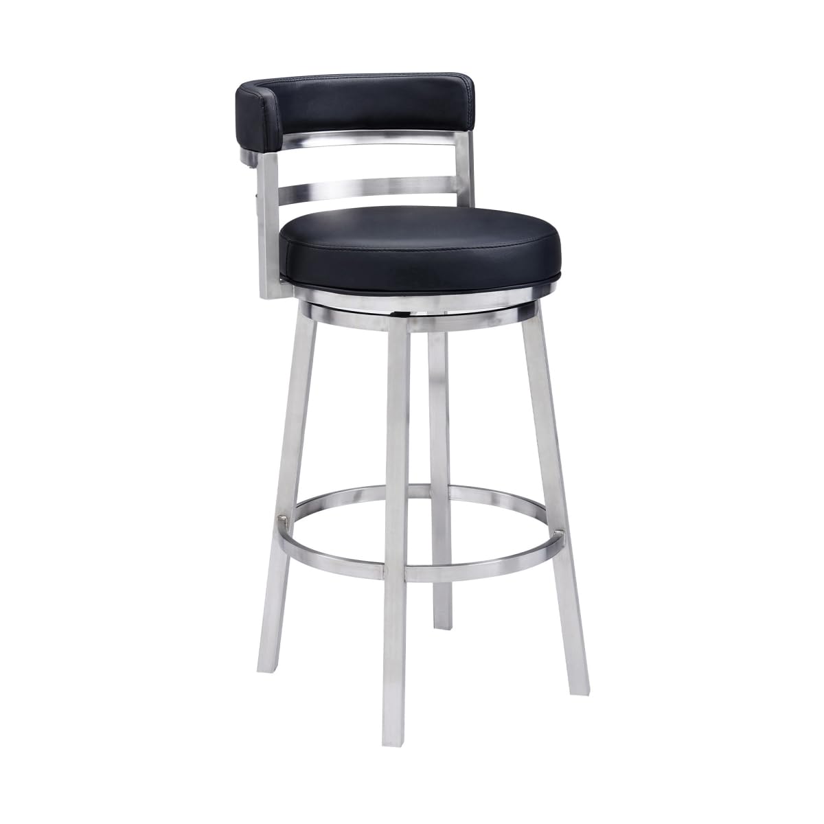 HomeRoots 477142 35 x 20 x 21 in. Black Faux Leather & Iron Swivel Low Back Counter Height Bar Chair