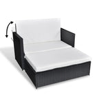 vidaXL 2 Piece Patio Lounge Set - Multifunctional Outdoor Suite with Sofa Bed/Stool Option, Poly Rattan, Weather-Resistant Construction, Comfortable Seat & Back Cushions, Black