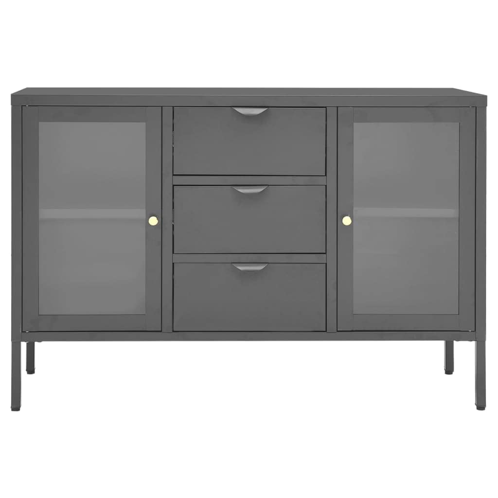 vidaXL Sideboard Anthracite 41.3&quot;x13.8&quot;x27.6&quot; Steel and Tempered Glass