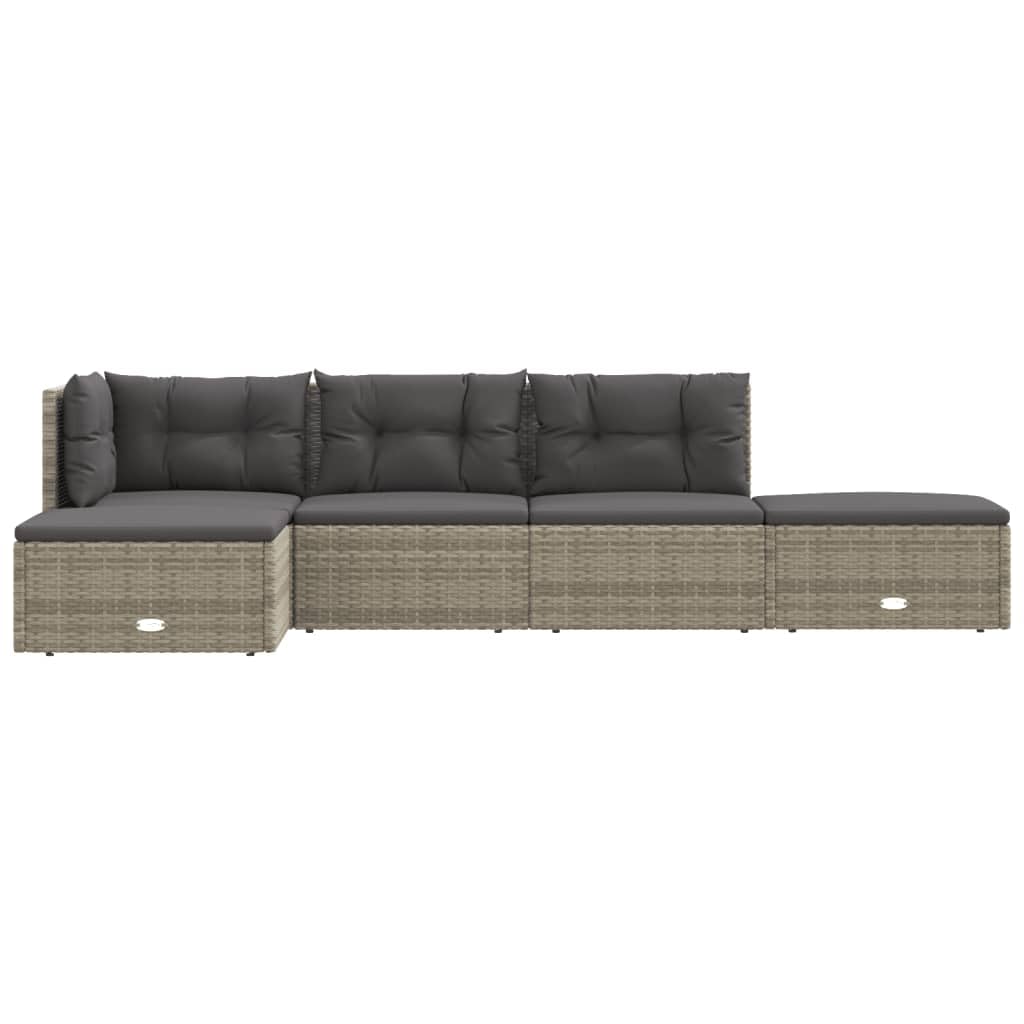 vidaXL 5-Piece Patio Lounge Set in Gray Poly Rattan - Weather Resistant, Powder-Coated Steel Frame, Adjustable Seating, Elegant Design, Includes 2 Sofas, 2 Footstools, and Cushions