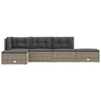 vidaXL 5-Piece Patio Lounge Set in Gray Poly Rattan - Weather Resistant, Powder-Coated Steel Frame, Adjustable Seating, Elegant Design, Includes 2 Sofas, 2 Footstools, and Cushions