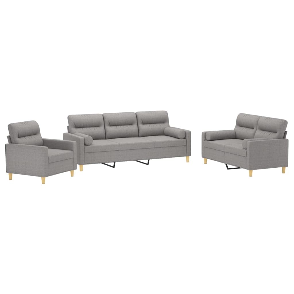 Vidaxl Sofa Set 3 Piece, Modern Sectional Sofa Set Loveseat, Living Room Upholstered Couch Furniture Set With Cushions, Light Gray Fabric