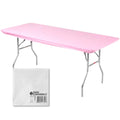 Kwik-Covers 5 Pack Of Rectangular Plastic Table Covers Bundle - 70 Paper Napkins Included - For 6' Foot Or 8' Foot Tables - (Table Not Included) (Pink, 30' X 96' (8' Foot Table))