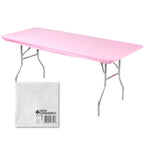 Kwik-Covers 5 Pack Of Rectangular Plastic Table Covers Bundle - 70 Paper Napkins Included - For 6' Foot Or 8' Foot Tables - (Table Not Included) (Pink, 30' X 96' (8' Foot Table))