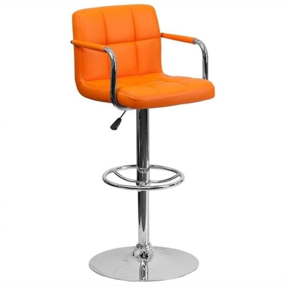 Flash Furniture Contemporary Quilted Vinyl Adjustable Height Barstool with Arms and Chrome Base, 1 Pack, Orange