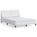 vidaXL White Faux Leather Full-Sized Bed Frame with Headboard - Modern Bedroom Furniture Designed for 53.9x74.8 Mattresses