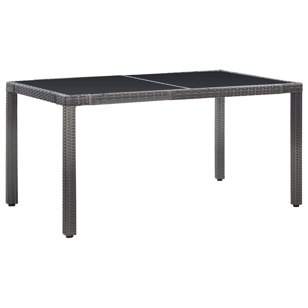 vidaXL Outdoor Dining Set - 7 Piece Poly Rattan Gray Patio Furniture with Tempered Glass Table Top, Removable Cushions, and Unique Open Weave Pattern