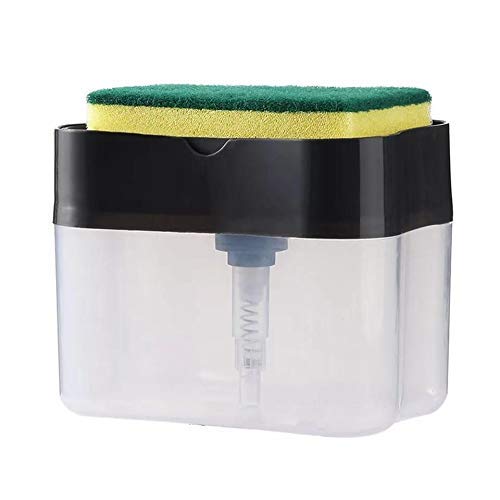 Dreamshop 2 in 1 Soap Pump Plastic Dispenser with Sponge Holder and Sponges for Dishwasher Liquid and Press Compact Storage for