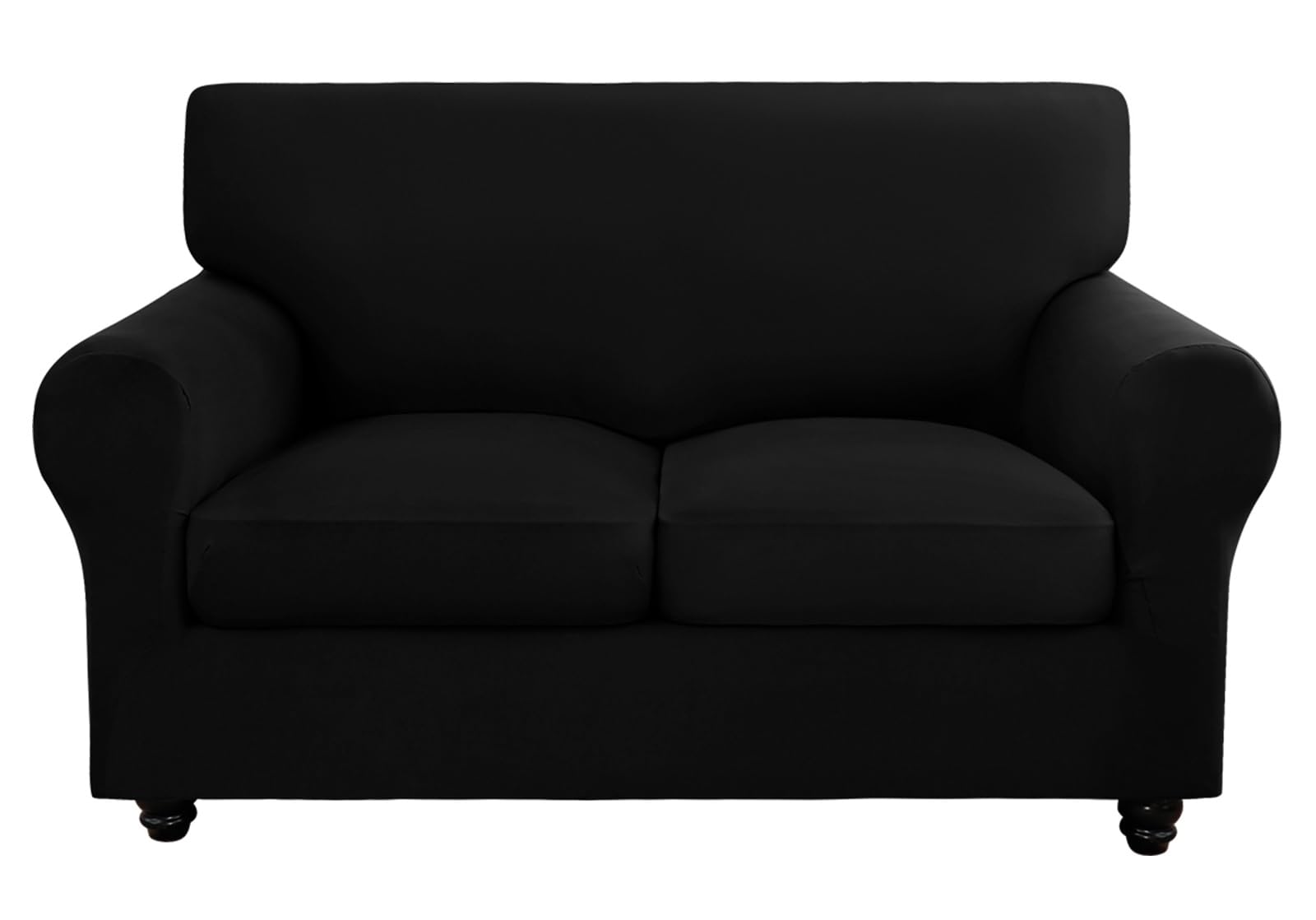 Searchi Stretch Sofa Cover Couch Cover, 3 Pieces Loveseat Slipcover With 2 Separate Cushion Cover, Washable Furniture Protector For Living Room(Loveseat, Silver Black)