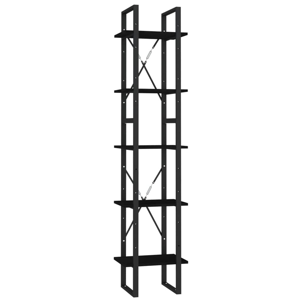 vidaXL Solid Pinewood 5-Tier Book Cabinet Home Indoor Living Room Wooden Storage Cabinet Organizer Bookcase Bookshelf Rack Furniture Black 15.7&quot;