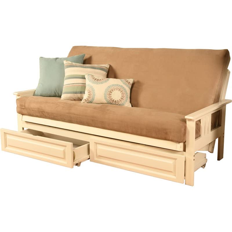 Kodiak Furniture Monterey Antique White Storage Sofa and Suede Peat Tan Mattress