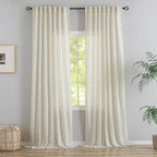 120 Inches Extra Long Linen Curtains Living Room,1 Pair Back Tab Neutral Farmhouse Light Filtering Semi Sheer Boho Linen Curtains,Floor To Ceiling Large Window Patio Sliding Door 10 Feet Drapery,Cream