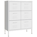 vidaXL 6-Drawer Steel Cabinet with Ball Bearing Runners - White, 31.5"x13.8"x40" - Spacious 3-Section Drawers