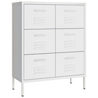 vidaXL 6-Drawer Steel Cabinet with Ball Bearing Runners - White, 31.5"x13.8"x40" - Spacious 3-Section Drawers
