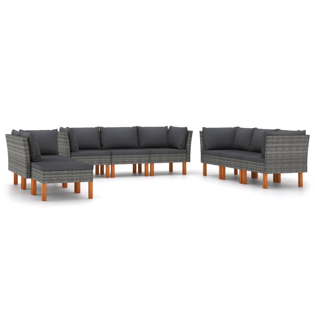 vidaXL 9 Piece Patio Lounge Set- Durable Poly Rattan and Powder-Coated Steel Construction- Comfortable Cushioned Seating- Gray with Anthracite Cushions