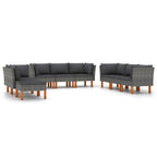 vidaXL 9 Piece Patio Lounge Set- Durable Poly Rattan and Powder-Coated Steel Construction- Comfortable Cushioned Seating- Gray with Anthracite Cushions