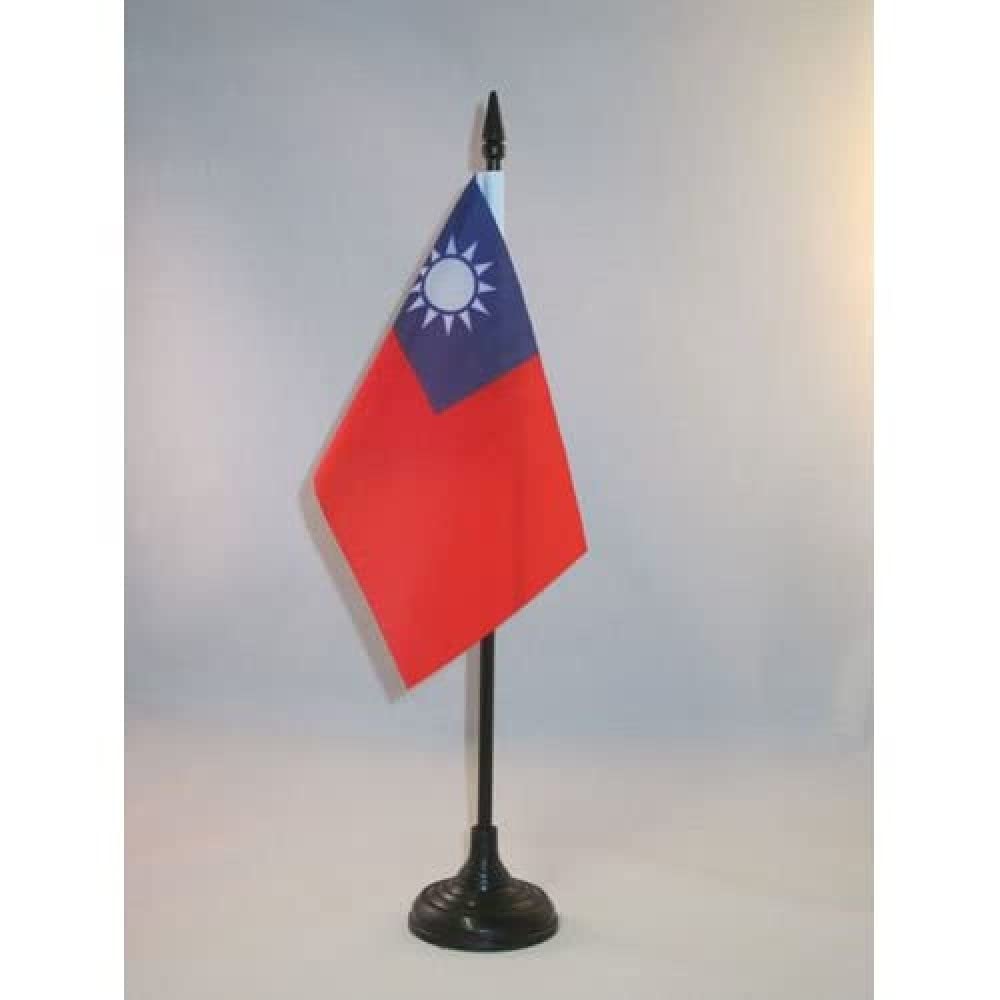Taiwan Table Flag 4' X 6' - Taiwanese Desk Flag 15 X 10 Cm - Black Plastic Stick And Base - Az Flag