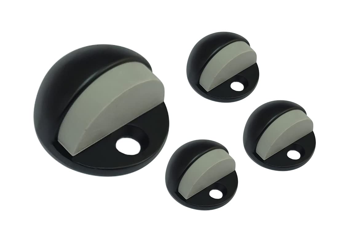 Qcaa Solid Brass Low Dome Floor Door Stop, 1/4'-3/4' Clearance From Floor Buttom, Matte Black, 4 Pack, Made In Taiwan
