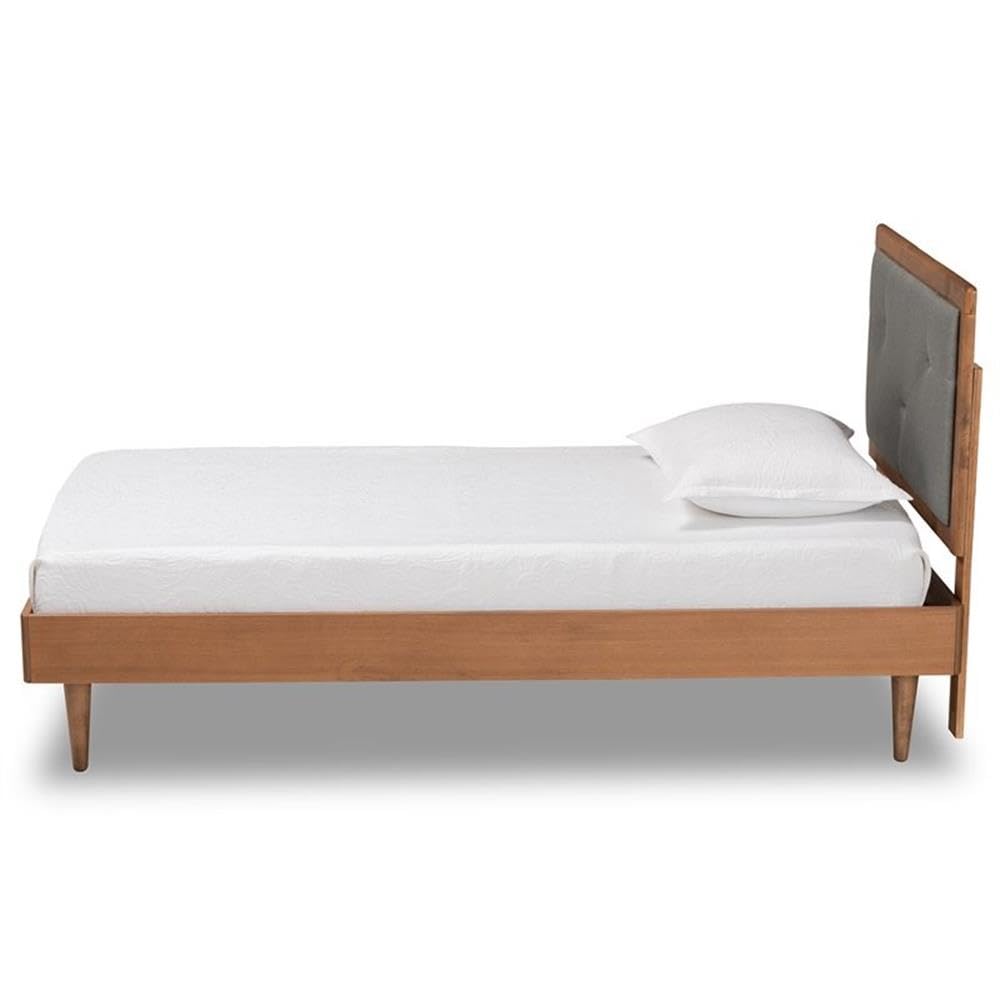 Baxton Studio Saul Mid-Century Modern Dark Grey Fabric Upholstered and Walnut Brown Finished Wood Twin Size Platform Bed