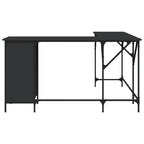 vidaXL Engineered Wood L-Shaped Desk - Black with Metal Frame - Featuring Adjustable Feet and Ample Storage
