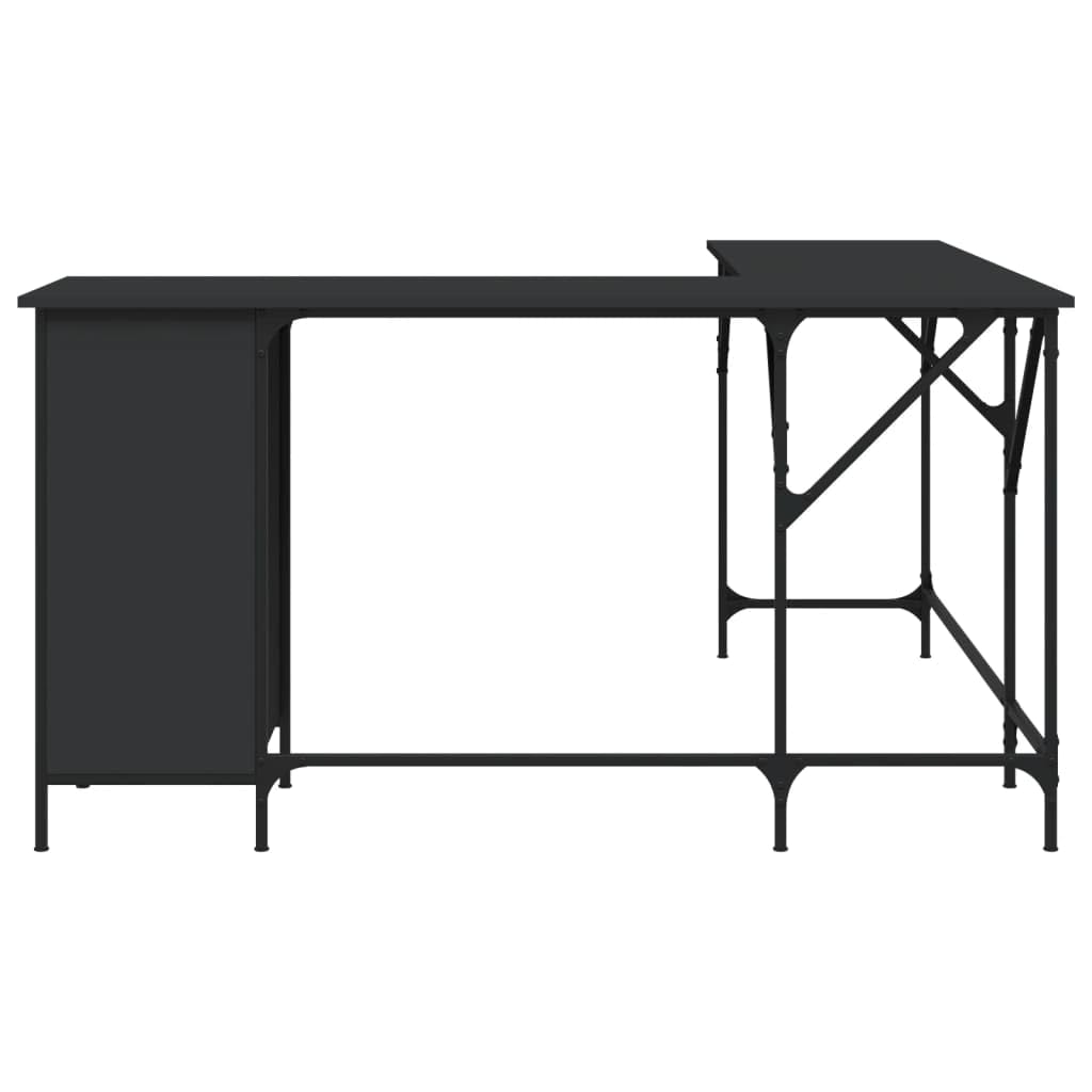 vidaXL Engineered Wood L-Shaped Desk - Black with Metal Frame - Featuring Adjustable Feet and Ample Storage