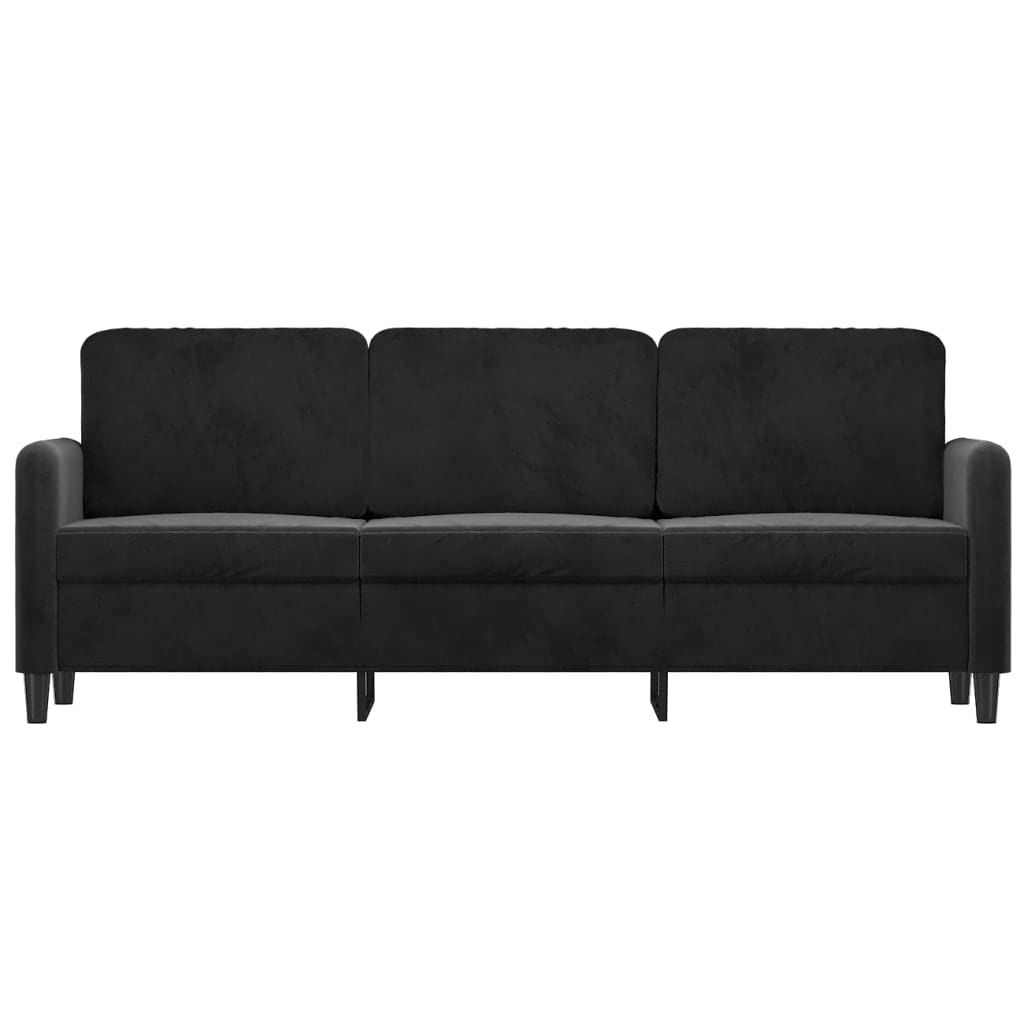 vidaXL 3-Seater Sofa - Spacious Velvet Sofa in Black - Thickly Padded for Optimal Comfort - Sturdy Metal Frame - Ideal for Home, Office, Living Room, Lounge Area - Seat Width: 70.9