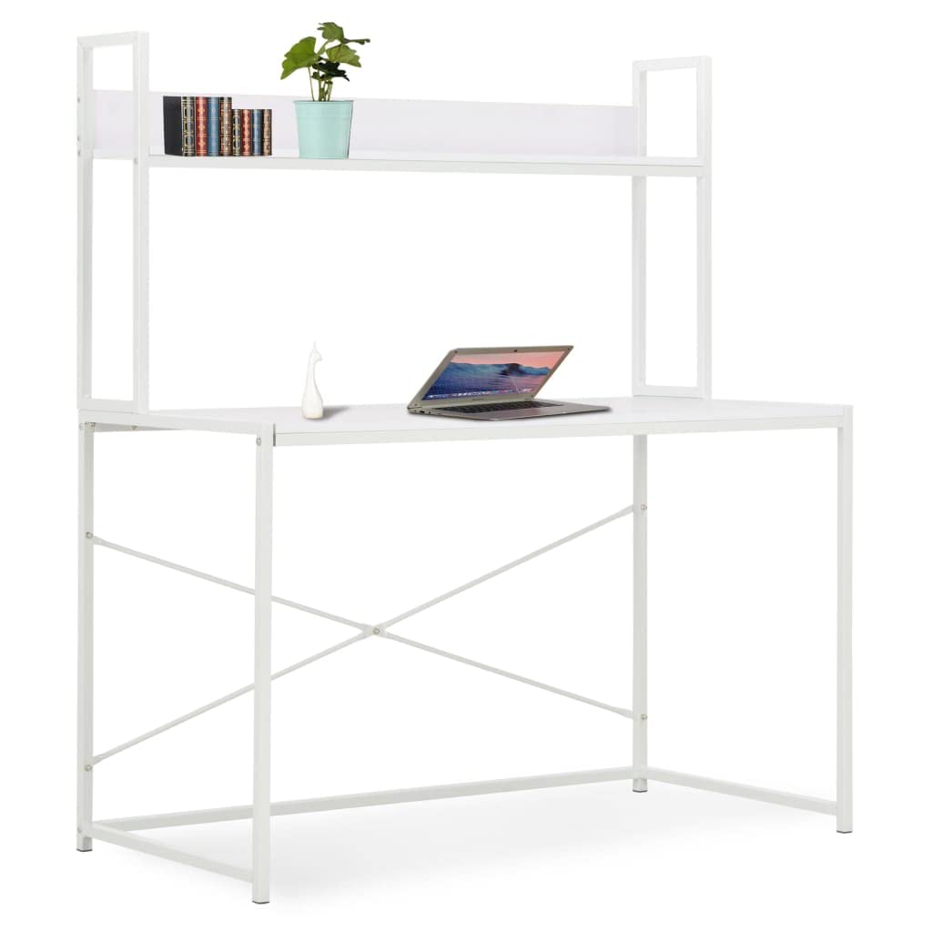 vidaXL Computer Desk, Office Table with Metal Frame, Home Writing Desk with Storage Shelf, Monitor Standing Desk, Industrial Style, White